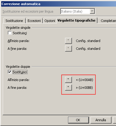 Screenshot di OpenOffice: Virgolette tipografiche