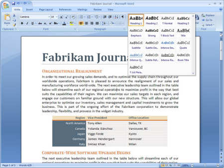 Screenshot di Word 2007